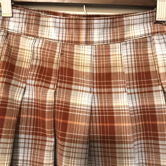 American Eagle Plaid Pleated Mini Skirt Brown Blue Rust  Y2K Sz 2 - Picture 2 of 13